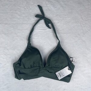 Shade & Shore Triangle Bikini‎ Top Womens Small Dark Green Faux Wrap Halter Neck